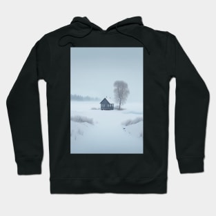 Scandinavian Style Winter Landscape with House and Tree Hoodie